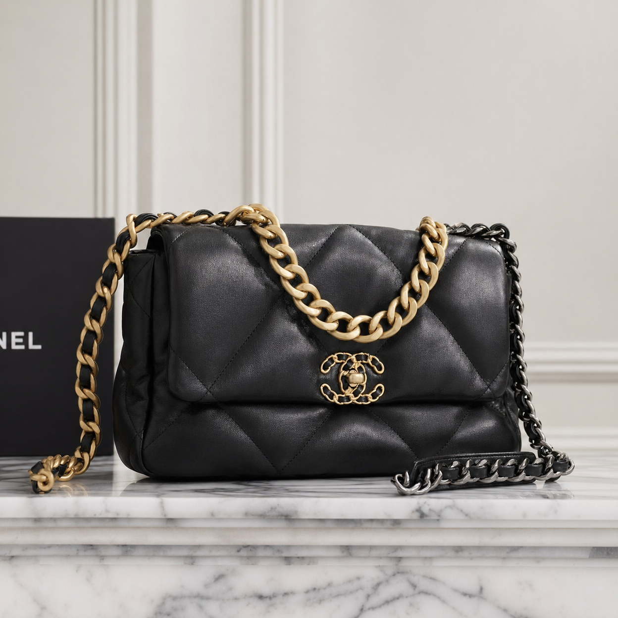 Chanel 19 Bag — Small (Black Lambskin)