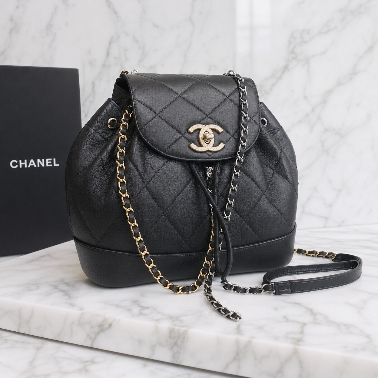 Chanel Gabrielle Backpack (Black Quilted)