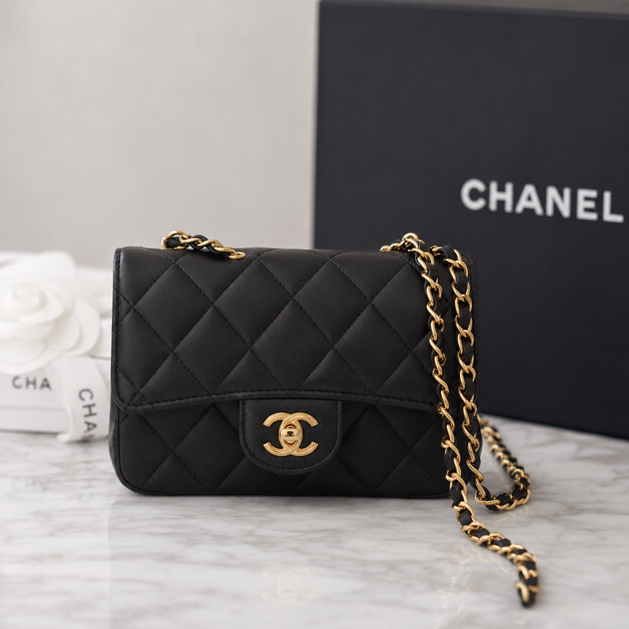 Chanel Mini Rectangular Flap (Black Lambskin)