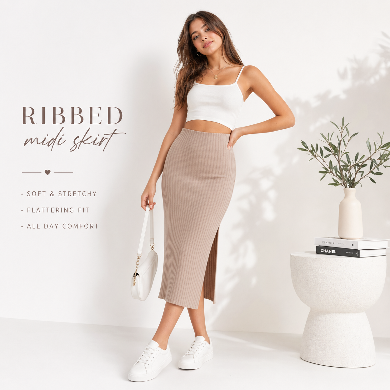 Ribbed Midi Skirt